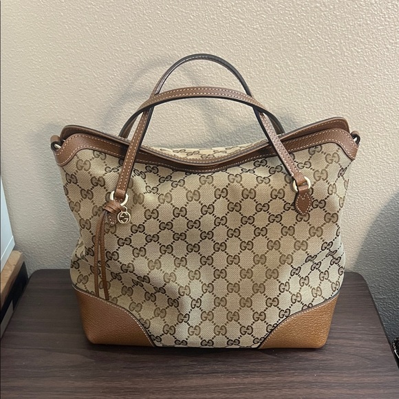 Gucci monogram medium Bree fold over tote beige ebony Nocciola - Picture 1 of 12